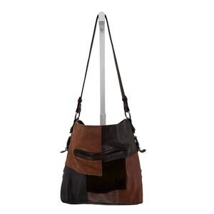 The Sak Sanibel Large Tote Shoulder Crossbody Bag Brown Leather Suede Patchwork